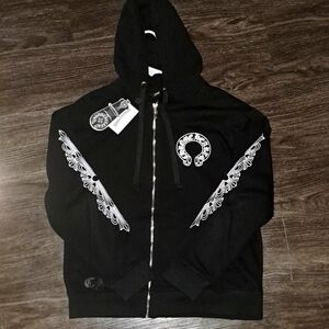 *ON HOLD* Chrome Hearts Horseshoe Floral Cross Sleve Hoodie Black and White